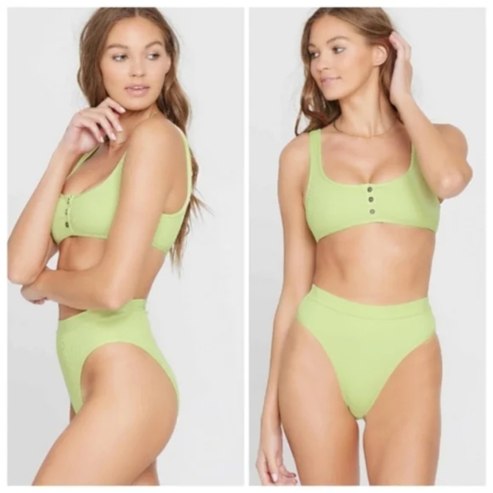 L*Space Bikini Set Robbie Top Frenchi Bottom High Rise Mojito Green - Picture 2 of 4